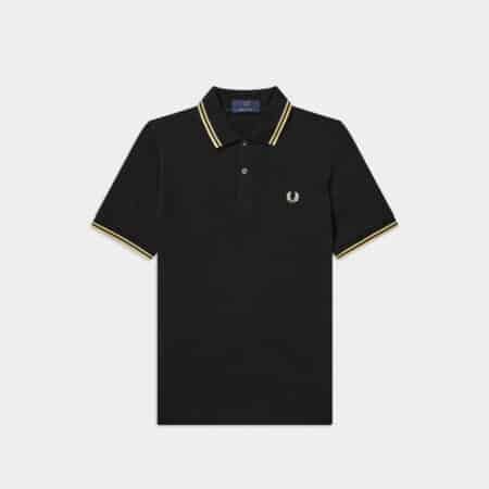 Polo Fred Perry M12 Negro franjas champagne